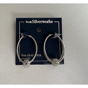 Belk Silverworks Hoop Earrings with Floating Crystal Charms Fine Silver Plated